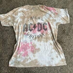 AC/DC Tie-Dye T-Shirt - Pink, Brown, Cream